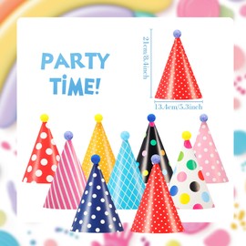TaoBary 12 Pcs Birthday Party Hats with Pom Poms Rainbow Cone Hats with 9ft Birthday Banner & Sign Rainbow Decorations Party Supplies Fun Photo Props