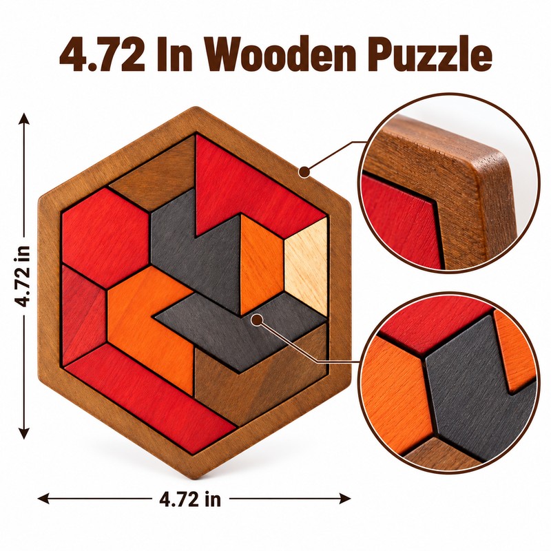 Hexagonal Wooden Puzzle for Brain Teasing – 11-Piece Logic Challenge
