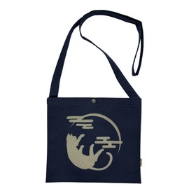 Edo-Ten Sacoche Crossbody Bag, Made in Japan, 100% Cotton, Shoulder Bag, Men's, Women's, 018 Crescent Cat Navy Blue