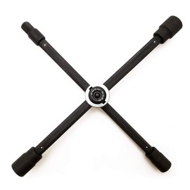 RockTrix 14" 4-Way Adjustable Sliding Cross Lug Wrench for Tire Changing Bolt Nut Removal, Fits SAE Metric Lug Sizes 17mm 11/16" 19mm 3/4" 21mm 13/16" Black, Collapses for Compact Storage