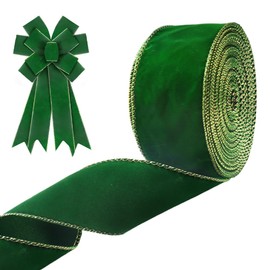Estivaux Christmas Green Velvet Ribbons for Crafting, 2.5 Inch x 10 Yards Wired Edge Ribbon Green Craft Ribbons for Bows Wreath Gift Wrapping Decorations Supplies