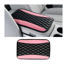 Sandfren Car Center Console Cover, PU Leather Waterproof Vehicle Armrest Seat Box Protector, Automotive Interior Arm Rest Cushion Protection Accessories, Universal for SUV Sedan Truck (Black/Pink)