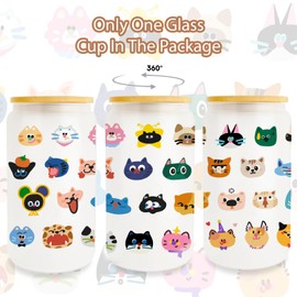 Pfkfo Cat Gifts for Women, Cat Mom Gifts, Funny Cats Cup 16oz Glass Cup With Lid And Straw, Cat Lover Gifts for Women, Cat Themed Gifts for Her Best Friends, Gifts for Cat Lovers for Birthday