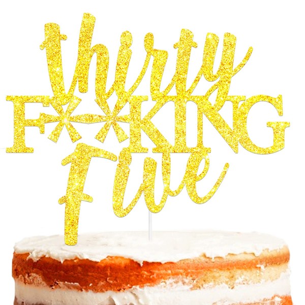 Decoración para tarta con purpurina dorada de treinta cinco F**k, decoración temática de mujer y hombre, 35 años, suministros de decoración de feliz cumpleaños