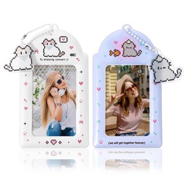 Mabor 2Pcs Cartoon Photo Card Holder Photocard Holder Keychain Cute ID Badge Holders Y2K Protective Photocards Holders with Kawaii Cat Keychain Pendant