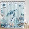 Emwnodti Sea Turtle Shower Curtain, Teal Blue Ocean Themed Beach