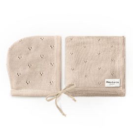 Bleu La La Organic Pointelle Receiving Swaddle Blanket for Girls - 100% Luxury Organic Soft Cotton Knit Warm Cozy Cuddle Stroller Crib Blanket for Newborns Infants & Toddlers (Oatmeal + Hat)