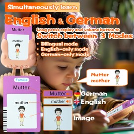 HALCONTORNO German Talking Flash Cards for Kids - Bilingual German English Flashcard for Toddlers 3-12, Test Mode, 510 Sight Words, Audible Pocket Speech, Sensory Toys for Autism, Gifts for Boys Girls