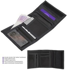 Woodland Leathers Sports Wallets for Boys, Trifold Men Canvas Wallet with Coin Pocket and Credit Card Holder, Waterproof Teenagers Folder Wallet with Chain, Hook or Classic (Sport, Black)