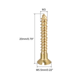 sourcing map Wood Screws M3 x 20mm Slotted Flat Head Brass Self-Tapping Screw 50 Pcs
