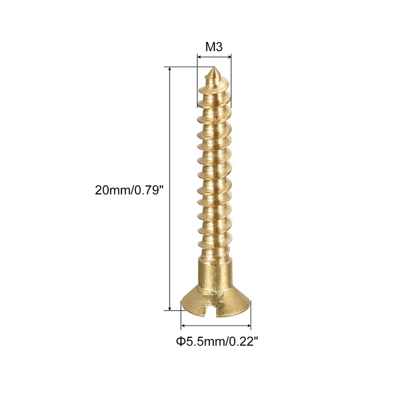 sourcing map Wood Screws M3 x 20mm Slotted Flat Head