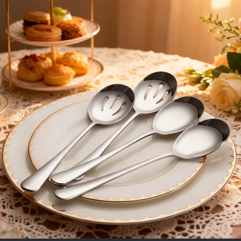 6 Pack Serving Spoons Set with 3 Serving Spoons and