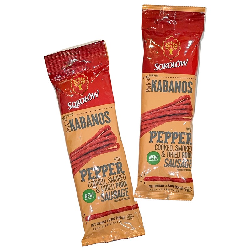 Dry Thin Kabanos with Pepper, Cooked, Smoked and Dried Pork