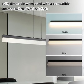 MASIVEL Modern LED Pendant Light Black Linear Chandelier Dimmable LED Ceiling Hanging Light 39” Minimalist Dining Table Light Fixture for Kitchen Island Pool Table Bar 6000K