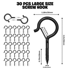 SOMCO - 30 Pack Screw Hooks with Safety Buckles - Light Hooks, Plants and Patio Lights