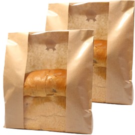 GM HOME 25 PCS Toast Paper Bag Kraft Bread Bag with Front Window Label Seal Sticker Packaging Paper Bakery Bag for Loaf Pastry Cookie Candy