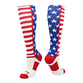 USA American Flag Stars and Stripes Over the Calf Socks (Royal/Red/White, Medium)