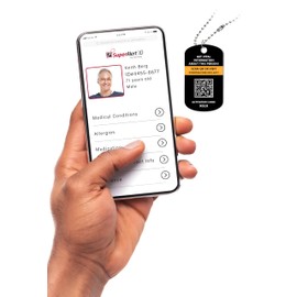 Dynotag SuperAlert™ Medical Alert Necklace for Men & Women | Smart Medical ID with Detailed Online Profile | Military Style Steel Medical ID with Detailed Online Profile, with Lifetime Subscription