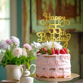 Qertesl - Decoración acrílica para tartas de cumpleaños 55, decoración dorada de doble cara, para decoraciones de pasteles de cumpleaños 55, saludos a 55 fabulosas decoraciones de tartas/55 aniversarios