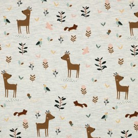 Motif Jersey Mottled Children's Motifs from 0.5 m Cotton Fabric Sold by the Metre Oeko-Tex Certified, Motif: Forest Animals | Cream