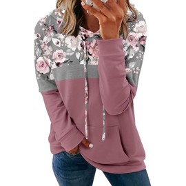 onlypuff 3x Sweatshirts for Women Hoodies Floral Pink Sweatshirts Fashion Hooded Warm Tops Long Sleeve 3XL