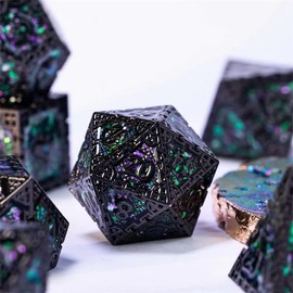 World of Dice - Metal Dice Set - Dragon Siege DND Polyhedral Dice with Dice Bag D20 to D6 for Dungeons and Dragons, DSA, etc. (Emerald Magic)