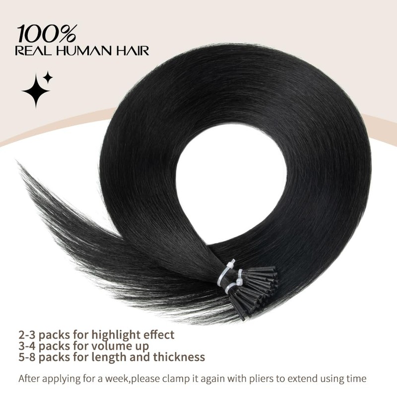 Boymia Extensiones De Cabello Humano Con Punta I, N.° 1B,