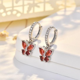 Butterfly Hoop Earrings for Women Girls, Hypoallergenic Huggie Hoop Earrings with Drop Cubic Zirconia Butterfly Dangling│Silver Hoops for Christmas Anniversary Jewellery Gifts