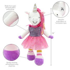 Plushible Plush Doll - Rag Dolls for Girls - Unicorn Baby Doll Stuffed Animals - Toys for Toddlers 4-6 Years Old - Soft Fabric Body - Unicorn Dolls for Girls - 14 Inch Rag Doll Unicorn