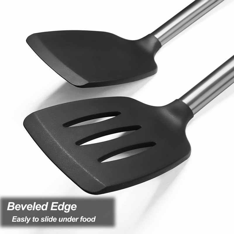 2 Pack Spatulas, Solid & Slotted Silicone Spatula Set, Stainless