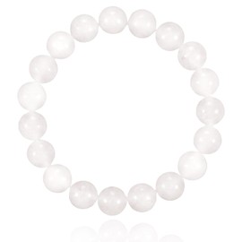 Natural White Agate Bracelet for Women Men, 10mm Handmade White Crystal Gemstone Stretch Bracelet, Adjustable Round Beaded Bracelet for Spiritual Healing & Positive Energy