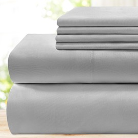 BYSURE Hotel Luxury Bed Sheets Set 4 Pieces(California King, Light Gray) - Super Soft 1800 Thread Count 100% Microfiber Sheets with Deep Pockets, Wrinkle & Fade Resistant
