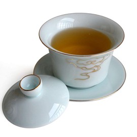 Gaiwan Chinese 6oz Sancai Terrine Tray Cup Tea Set Bowl Lid Delicate
