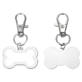 MECCANIXITY 2 Set Pet ID Tags Bone Shape, 30x20mm Metal Personalize Engraved Both Sides Blank Tags Stamping Pet Supplies Engrave Name Number for Pet Dog ID Tags, Pendant Decoration (White)