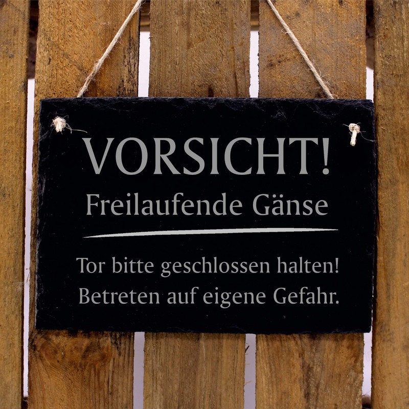 Slate Sign "Vorsicht!" Freilaufende Geese - Slate Warning Sign 22