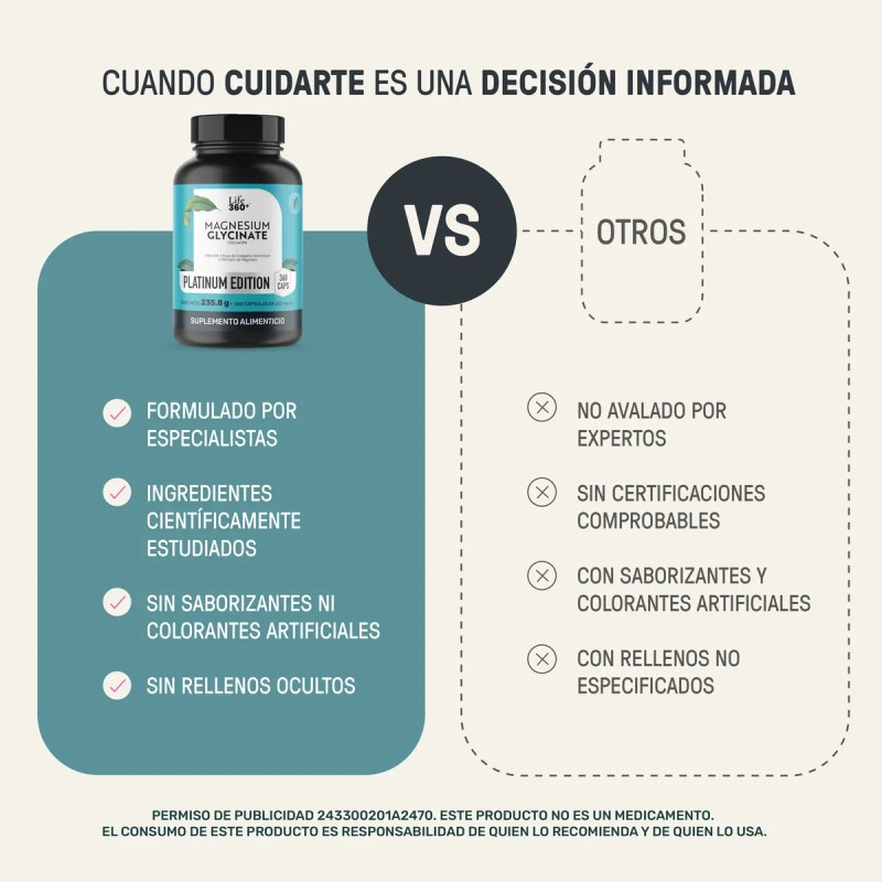 Glicinato De Magnesio Life 360 360 Cpsulas 655 Mg Porcin
