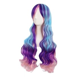 Mapofbeauty  Peluca Multicolor Ondulada 100 % Fibra De Kanekalon 70 Cm