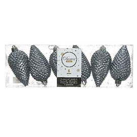 6 x Shatterproof PINE CONE Shaped Christmas Tree Bauble Decoration - 8cm (ICE BLUE)