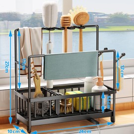 Wotendy Kitchen Sink Organiser, Stainless Steel Sink Organiser, No Drilling with Drip Tray, Removable Kitchen Utensils, Sponge Holder, Kitchen Organiser, Sponge Brush Holder