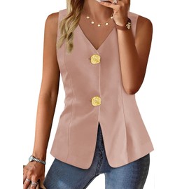 Cicy Bell Womens Summer V Neck Blazer Vest Sleeveless Button Up Dressy Suit Vest Tops Casual Business Fitted Waistcoat