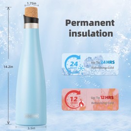 KOODEE Wine Bottle - 1000ml Insulated Stainless Steel Wine Bottle with Double Wall Vacuum Sealed Lids,for Wine Lovers Keeps Wine Cold for 24 Hours and Hot for 12 Hours (Sky Blue,1000ml)