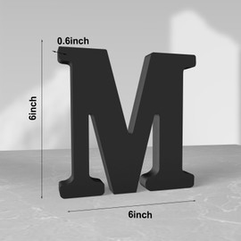 Aruatu 6 Inch Black Wood Letters Unfinished Wood Letters for Wall Decor Decorative Standing Letters Slices Sign Board Decoration for Craft Home Party Projects (M)