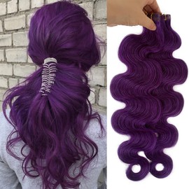 Purple Body Wave Tape in Human Hair Extensions for Fashion Women, 100% Remy Human Lilac Hair Extensions 60grams Tape in Extensions Glue in Real Human Extensions