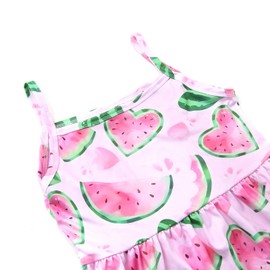 DALITA BOUTIQUE Toddler Girls Watermelon Spaghetti Strap Dress Ruffle Bottom Sleeveless Summer Apparel