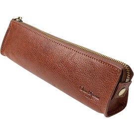 Dom Teporna Pen Case, Pencil Case, Genuine Leather, Slim, Stylish, Italian Leather, Smooth Zipper, Small, Fountain Pen, Stationery, darkbrown, Casual