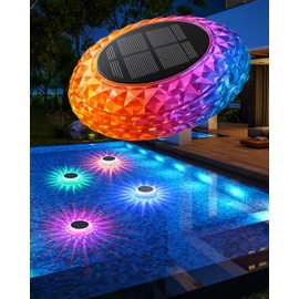 Solar Powered Floating Pool Lights with Waterproof RGB LED, Color Changing Puck Lamp for Above Ground Pools, Ponds, Gardens, Weddings, Parties, and Outdoor Lighting Decor (Warm White & RGB, 4 Pack)