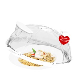 Henlisen Microwave Splatter Cover for Food: 10"" Clear Microwave Cover with Water Steamer and Handle, BPA Free & Dishwasher Safe Splatter Guard Kitchen Gadgets for Gifts (White, 1 Pack)