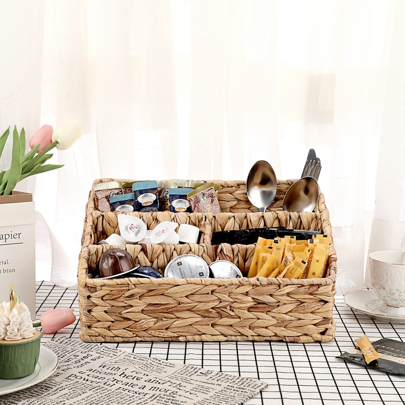 BSTKEY Water Hyacinth Desk Organizer, Hand Woven Magazine Mail Sorter