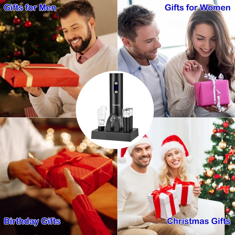 Electric Opener Set With Base, Accessories Including Rechargeable Corkscrew, Aerator,