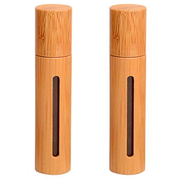 Teensery 2 Pcs 10ml Bamboo Roller Bottles Empty Refillable Essential Oil Roll-on Bottle Cosmetic Storage Vial Container with Stainless Steel Roller Ball and Window for Essential Oil
